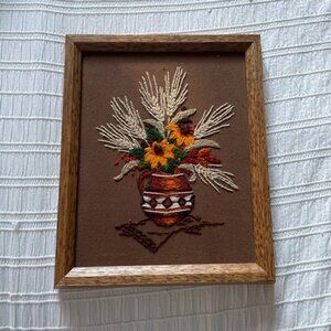 Vintage Boho Embroidered Flower Vase Art 🌻